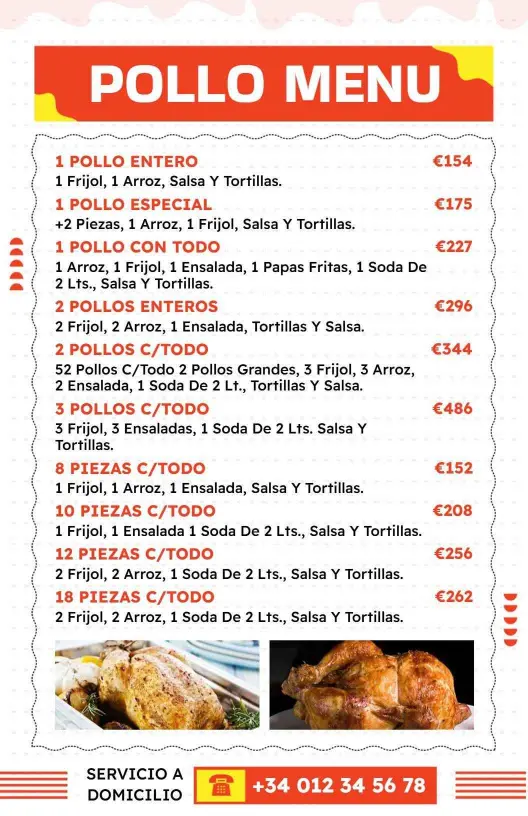 Savory Chicken Dishes with Rice and Tortillas Chicken Menu Template