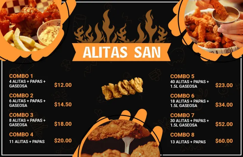 Savory Chicken Wings and Spicy Dipping Combos Chicken Menu Template