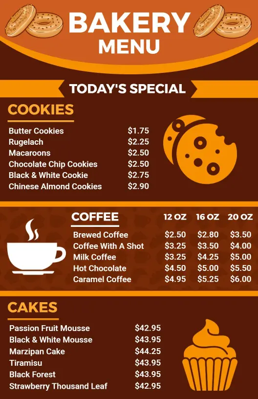 Savory Cookies and Indulgent Cakes Selection Bakery Menu Template