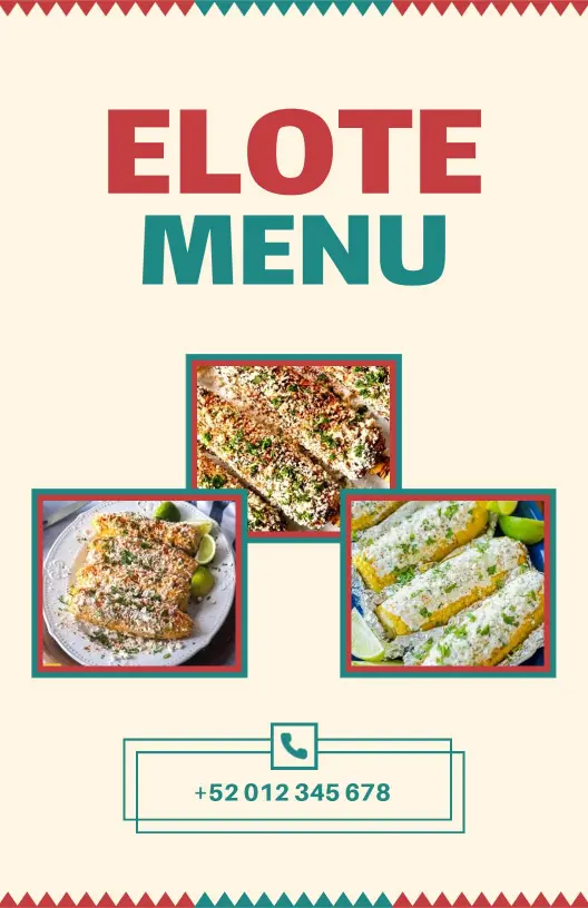 Savory Corn Delights with Toppings and Flavors Elotes Menu Template
