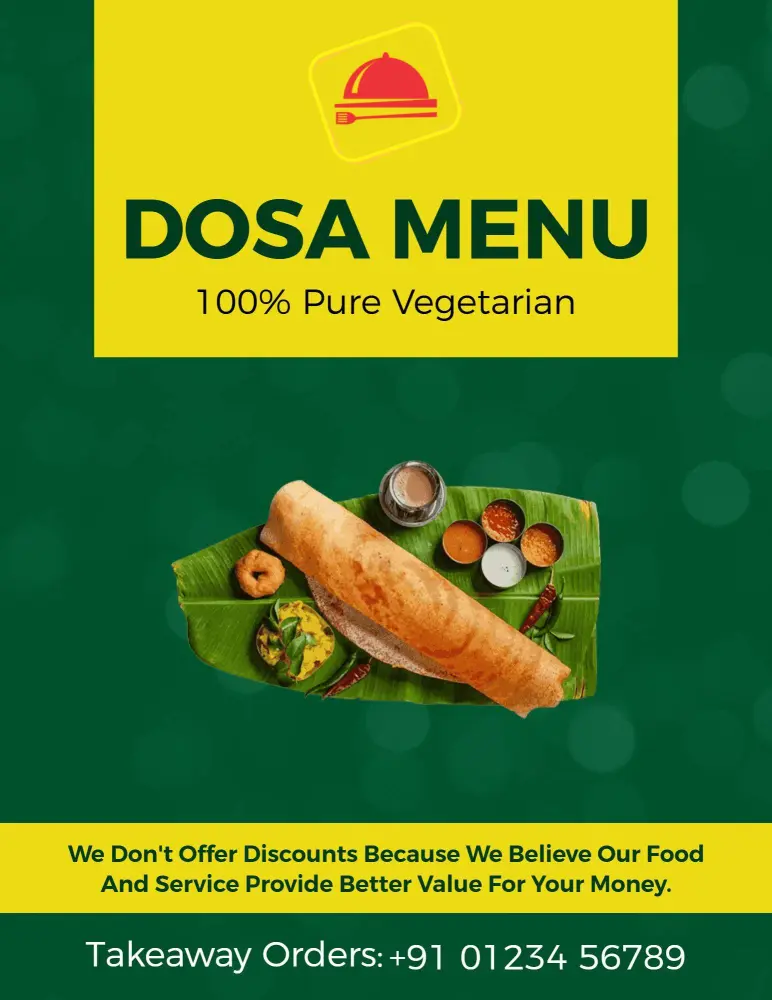Savory Dosa Selections with Unique Flavors Indian Cuisine Menu Template