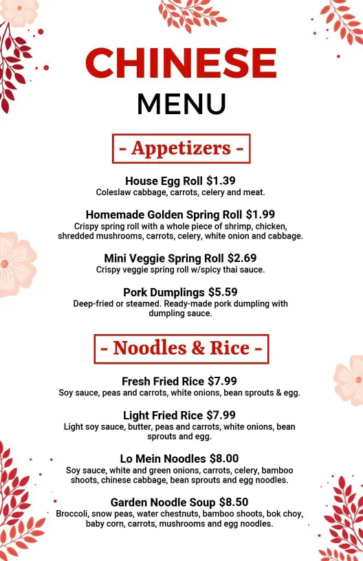 Savory Dumplings and Flavorful Noodles Delightful Chinese Menu Template