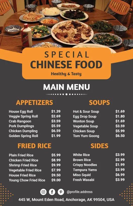 Savory Dumplings and Fried Rice Selections Chinese Menu Template