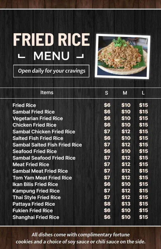 Savory Fried Rice Varieties Featuring Unique Flavors Rice Menu Template