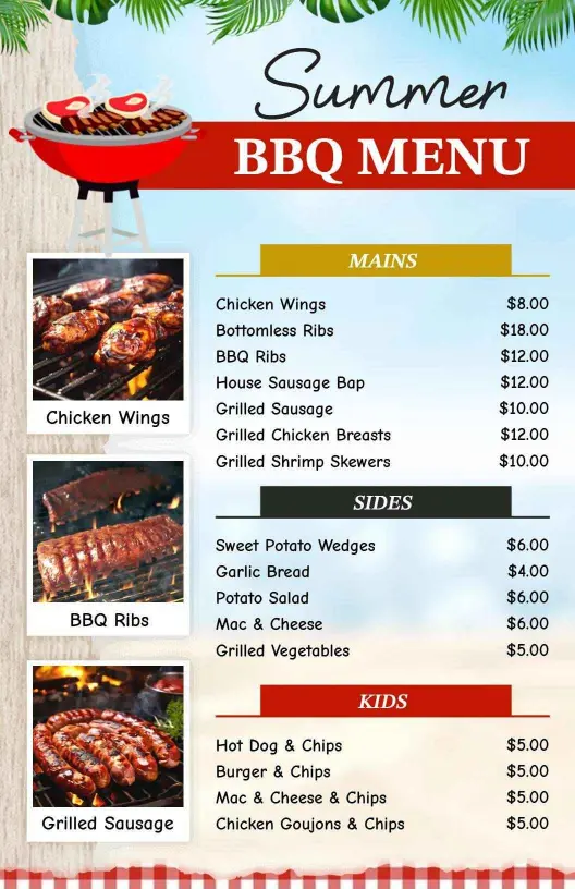 Savory Grilled Meats and Flavorful Sides Delightful BBQ Menu Template