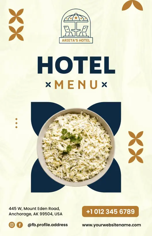 Savory House Specialties and Comfort Dishes Hotel Menu Template