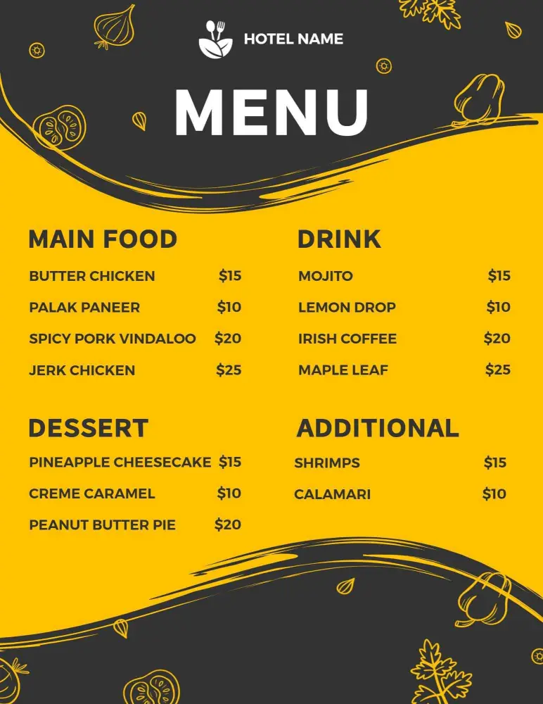 Savory Indian Dishes and Refreshing Drinks Hotel Menu Template