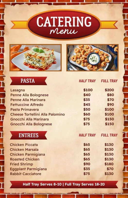 Savory Italian Dishes and Pasta Options Catering Menu Template