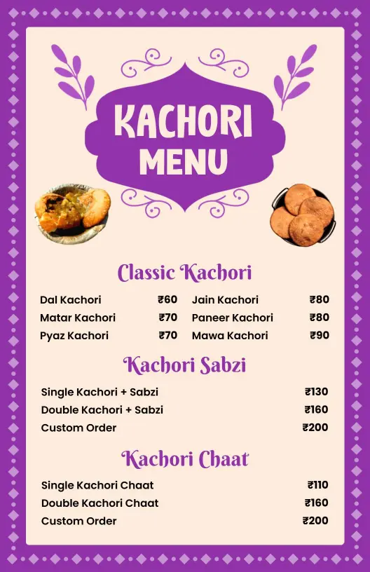 Savory Kachori Varieties and Flavorful Dishes Indian Cuisine Menu Template