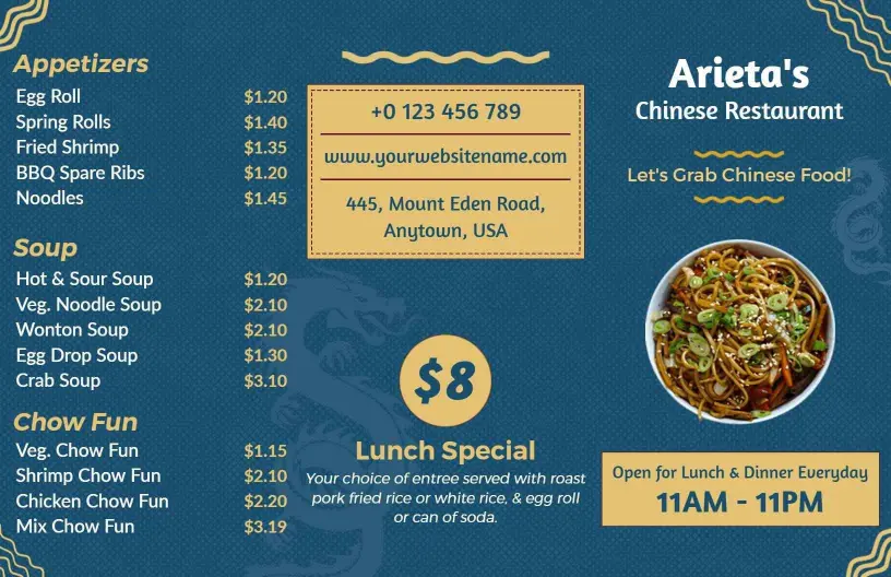 Savory Noodles and Delightful Dishes for Authentic Chinese Menu Template
