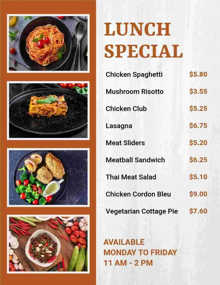 Savory Pasta and Hearty Meat Dishes Lunch Menu Template