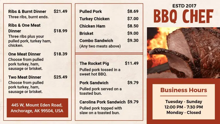 Savory Ribs, Pulled Pork, and Smoky Delights BBQ Menu Template