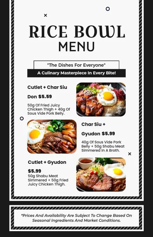 Savory Rice Bowl Combinations with Delicious Char Siu Menu Template