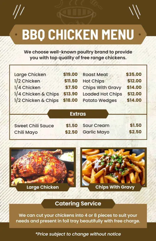 Savory Rotisserie Chicken and Flavorful Sides BBQ Menu Template