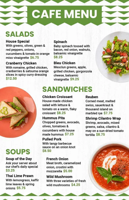 Savory Salads and Delectable Sandwiches Offered Cafe Menu Template