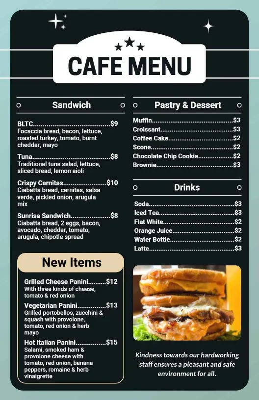Savory Sandwiches and Delectable Desserts Featured Cafe Menu Template