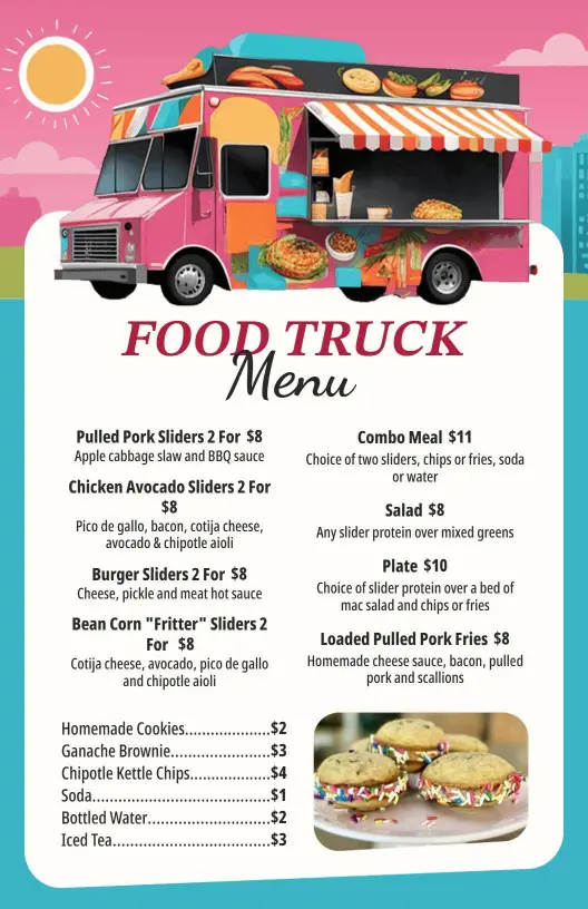 Savory Sliders and Tasty Sides from Our Food Truck Menu Template