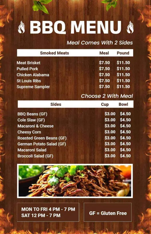 Savory Smoked Meats and Delicious Sides BBQ Menu Template