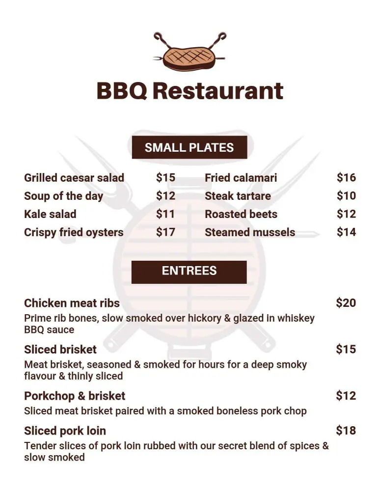 Savory Smoky Meats and Flavorful Sides BBQ Menu Template