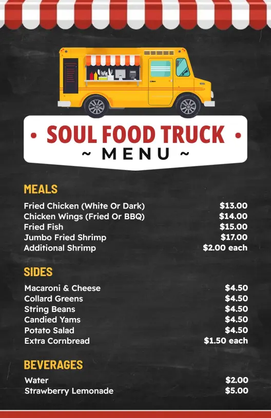 Savory Soul Food Dishes and Sides for Your Food Truck Menu Template