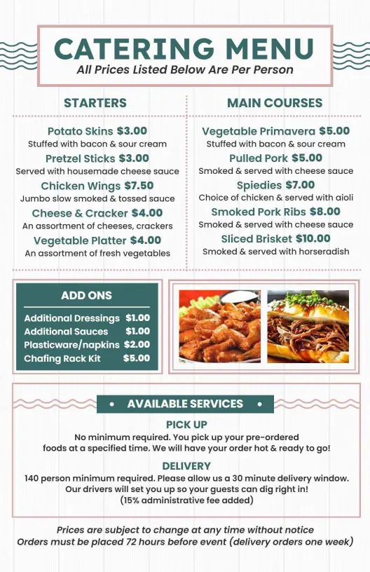 Savory Starters and Delectable Main Courses Catering Menu Template