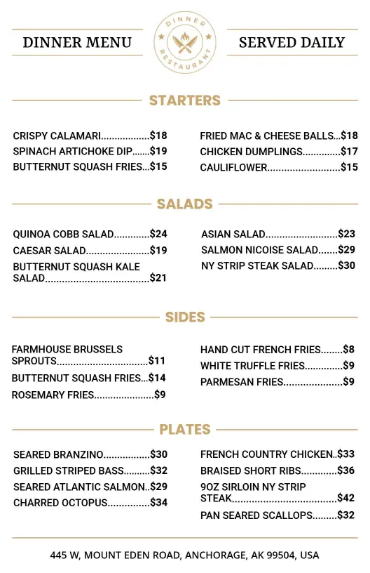 Savory Starters and Delicious Entrées for Every Appetite Dinner Menu Template