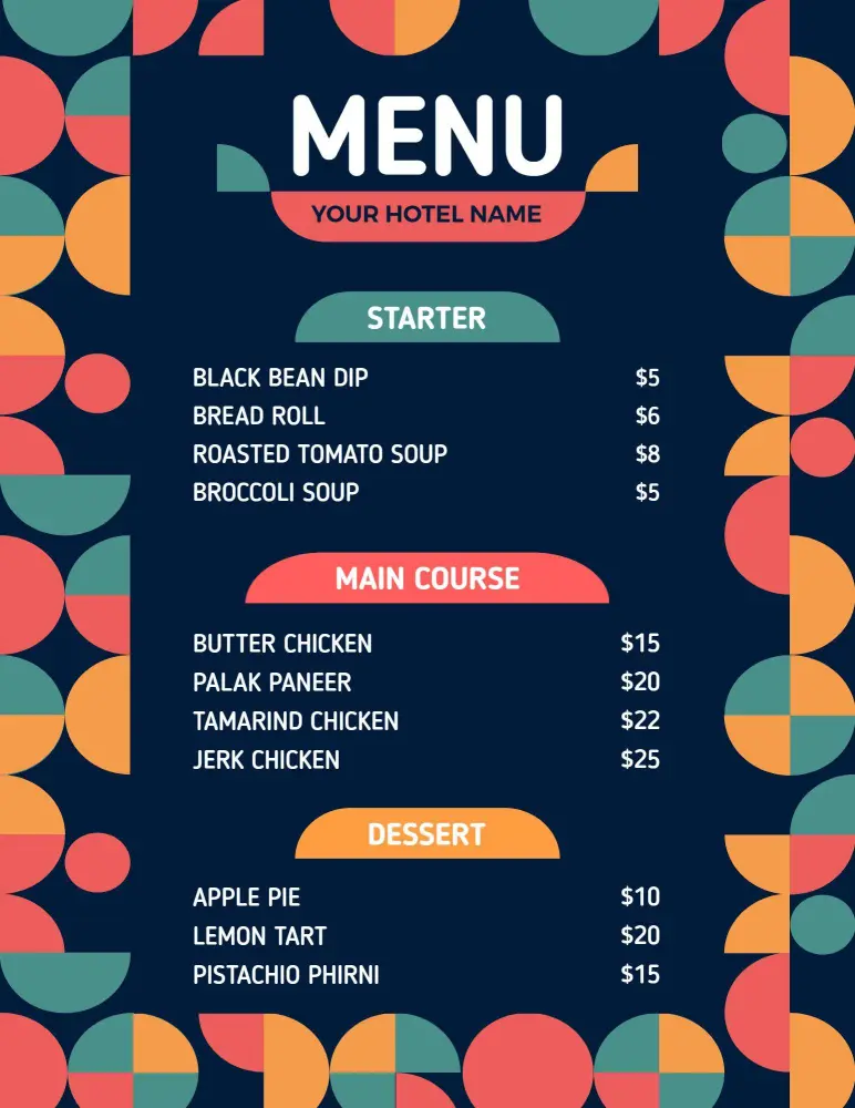 Savory Starters and Delightful Desserts for Hotel Menu Template