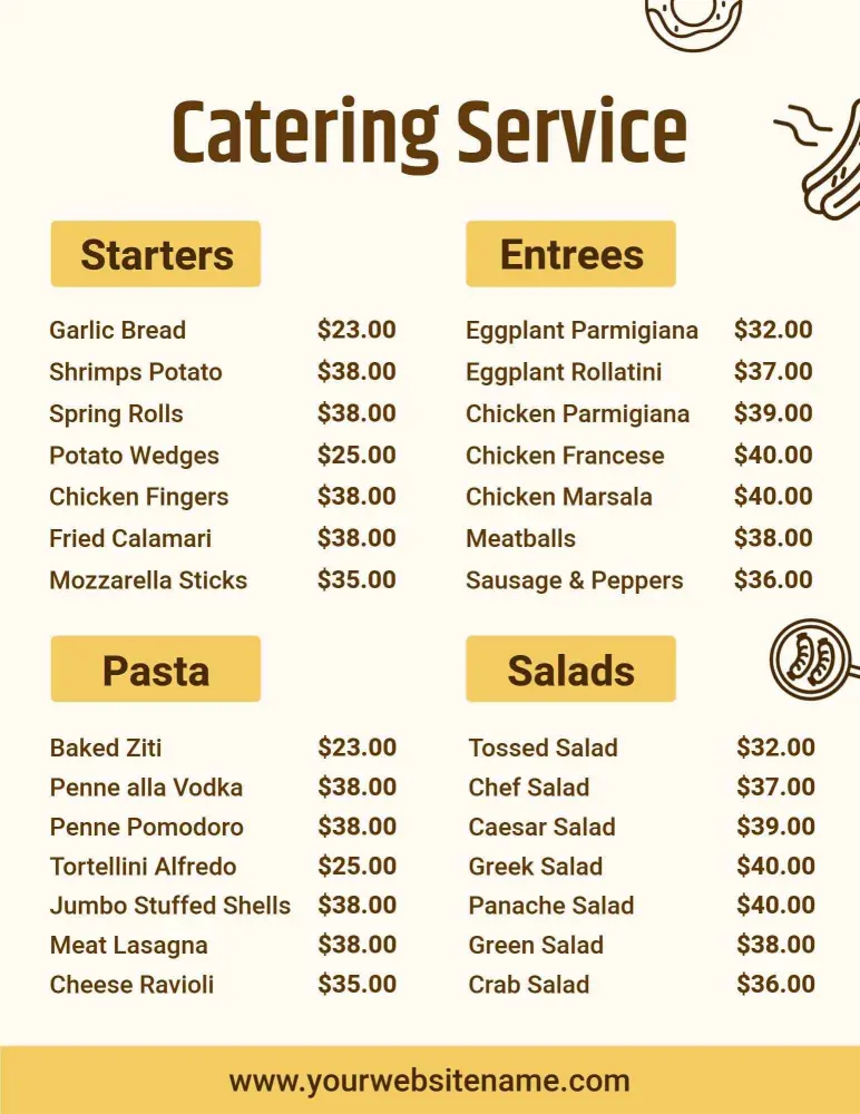 Savory Starters and Hearty Entrees for Your Catering Menu Template