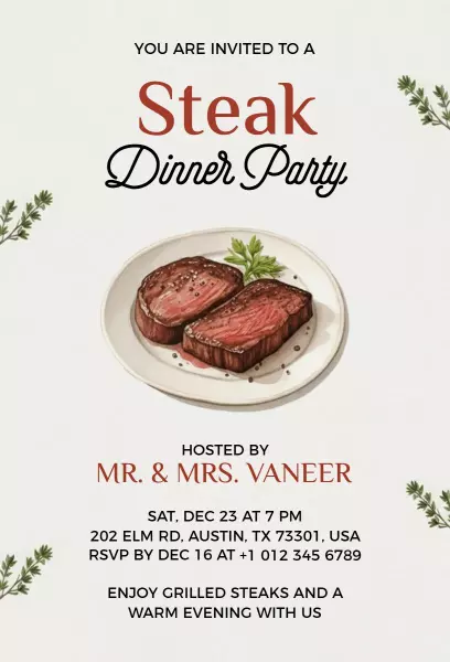 Savory Steak Culinary Delight Dinner Party Invitation Template