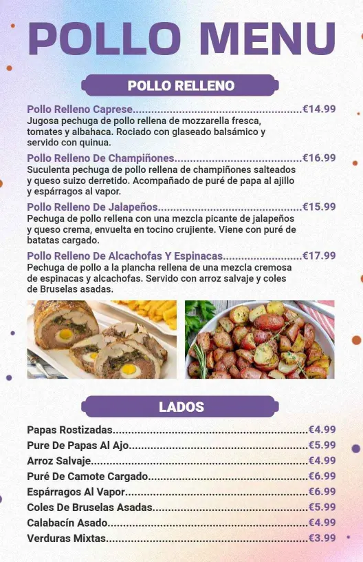 Savory Stuffed Chicken Options with Unique Fillings Chicken Menu Template
