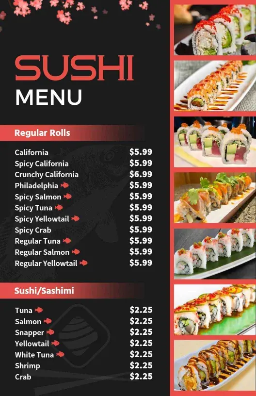 Savory Sushi Rolls and Fresh Sashimi Selections Sushi Menu Template