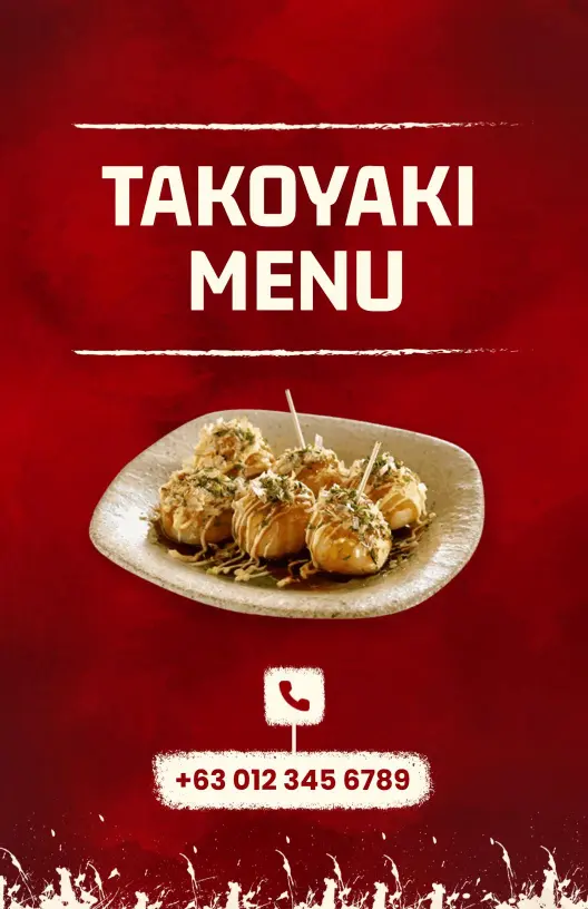 Savory Takoyaki Varieties and Unique Twists Japanese Cuisine Menu Template