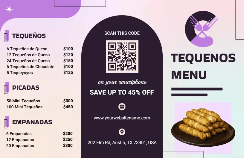Savory Tequeños and Flavorful Combos Tri Fold Menu Template