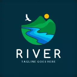 Scenic Mountain and Flowing River Design for Outdoor Adventure Logo Template
