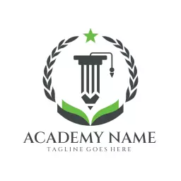 Scholarship Symbol with Green Leaves Representing Academy Logo Template