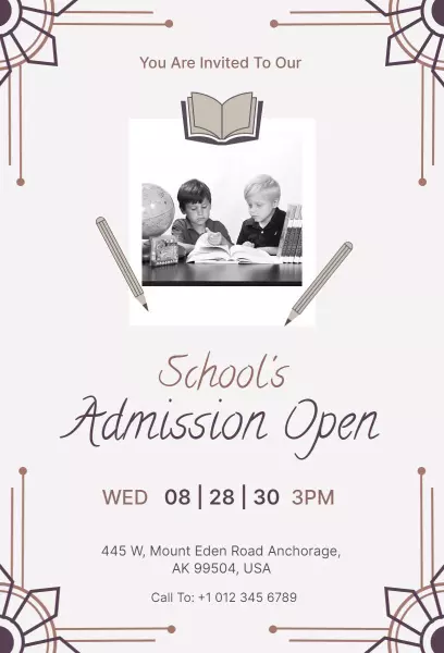 School Admission Open Enrollment Invitation Template