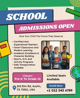 School Admissions Open Announcement Flyer Template