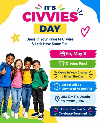 School Civvies Day Celebration Flyer Template
