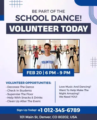 School Dance Volunteer Opportunity Flyer Template
