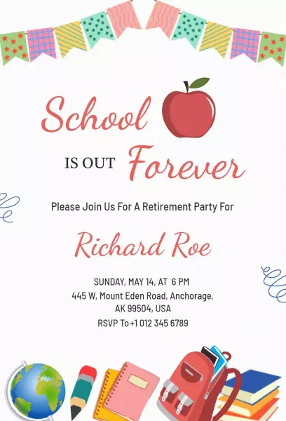 School Forever Retirement Celebration Party Invitation Template