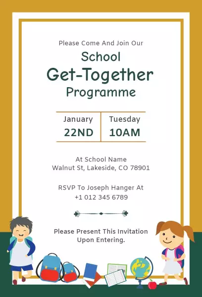 School Fun Activities Enthusiastic Get Together Invitation Template