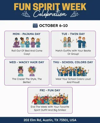 School Fun Spirit Week Celebration Activities Flyer Template