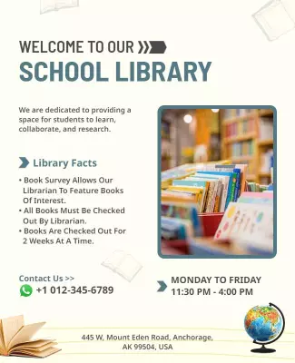 School Library Information and Hours Flyer Template