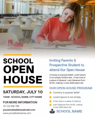 School Open House Invitation Flyer Template