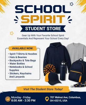 School Spirit Student Store Merchandise Flyer Template
