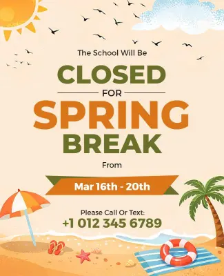 School Spring Break Closure Announcement Flyer Template