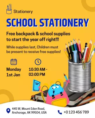 School Stationery Giveaway Event Flyer Template