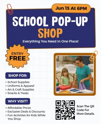 School Supplies Pop-up Shop Event Flyers Template