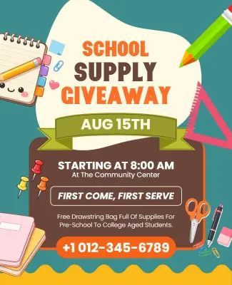 School Supply Giveaway Event Flyer Template