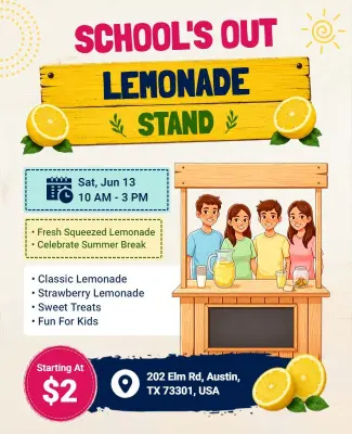School's Out Lemonade Stand Event Flyer Template